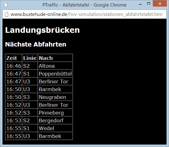 PTraffic-Webanwendung - Abfahrtstafel