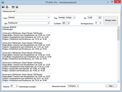 Screenshot PTraffic Fahrplanauskunft